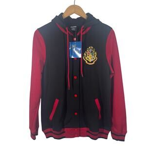 Harry Potter Jacket Youth XL Red Black Hogwarts Hooded NWT Button Up Movie Coat